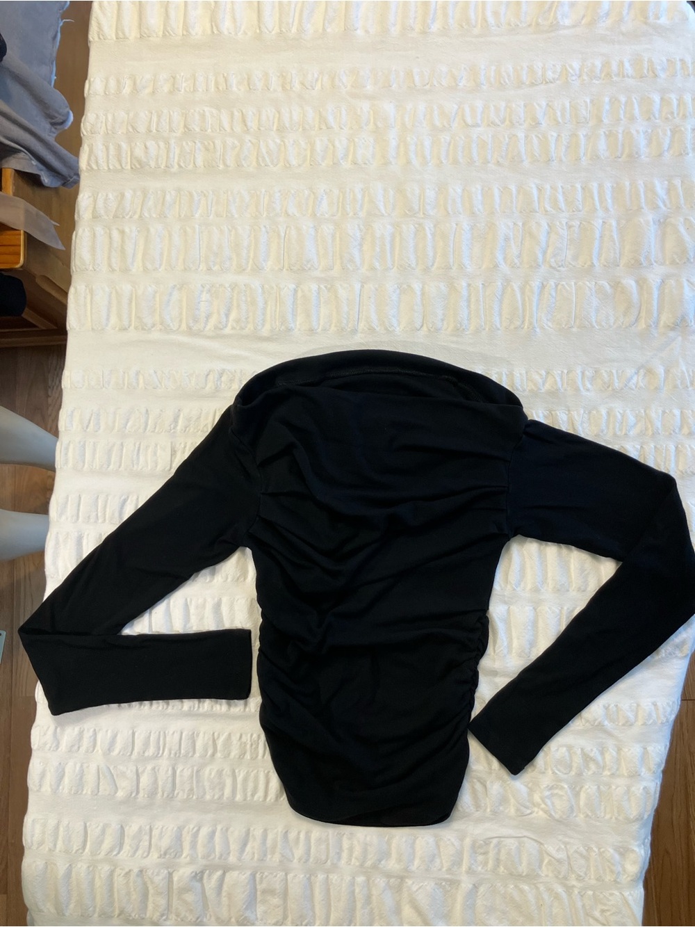 Ruched Long-Sleeve Black Women's Top